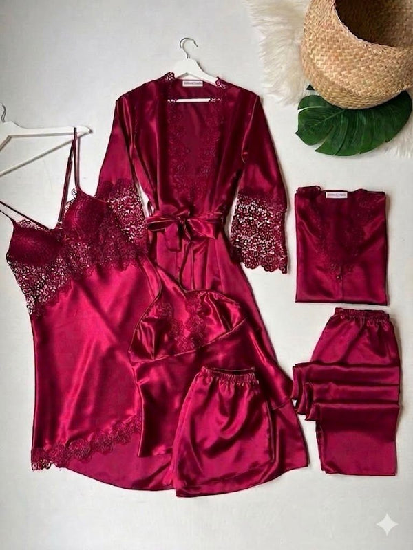 Premium 6-Piece Women's Silk Pajama & Robe Set - Bridal & Luxury Sleepwear