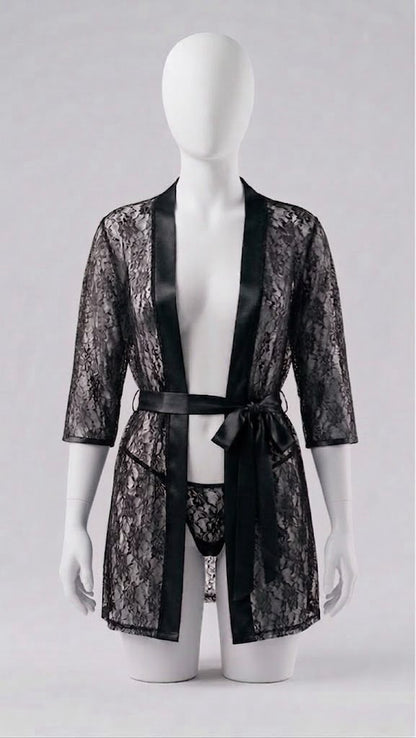 Pixy Luxury Lace Lingerie Robe Set – Premium Satin Belted Nightwear | 4 Colors Available
