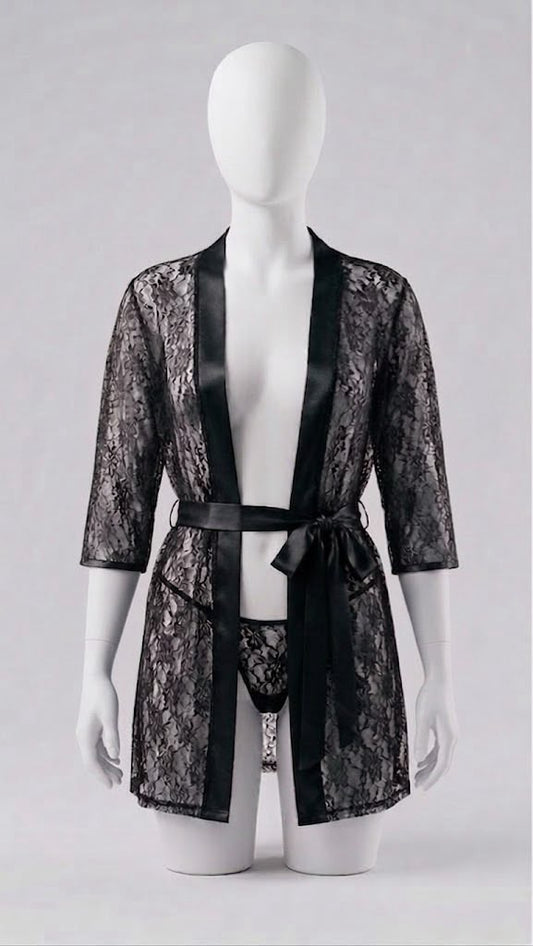 Pixy Luxury Lace Lingerie Robe Set – Premium Satin Belted Nightwear | 4 Colors Available
