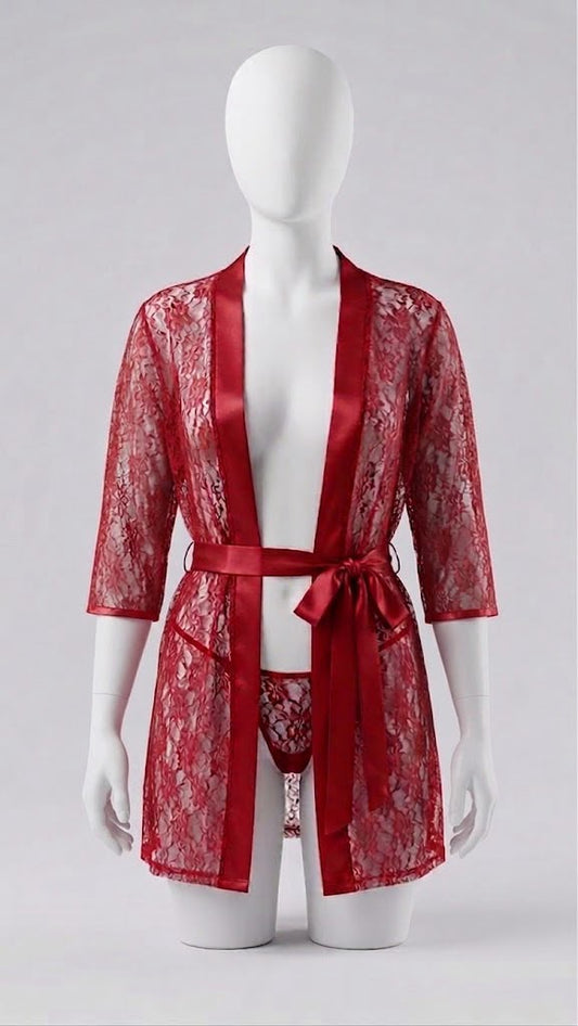 Pixy Luxury Lace Lingerie Robe Set – Premium Satin Belted Nightwear | 4 Colors Available