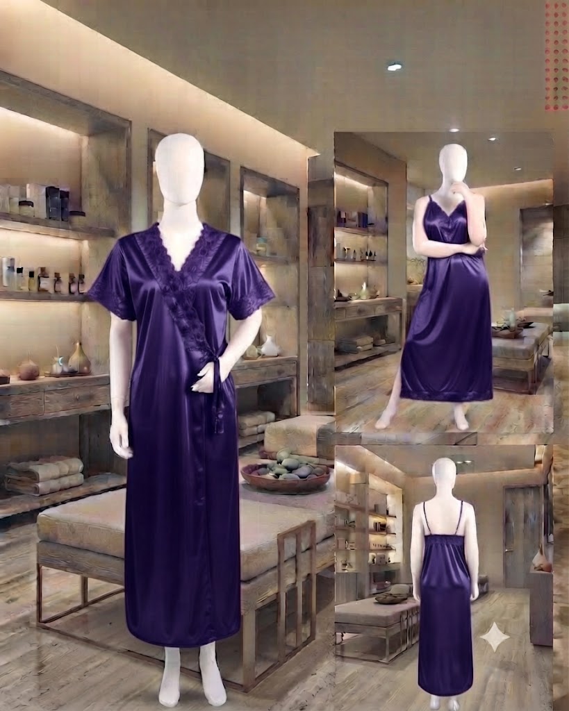 Luxury Silk 2-Piece Long Inner & Long Gown  Nighty Set – Premium Bridal & Lounge Wear