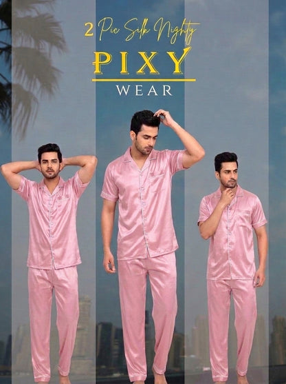 Mens 2 Piece Silk Night suite  – Button Down Pajama Set | 5 Colors Available