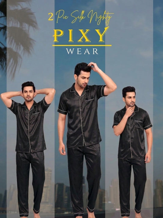 Mens 2 Piece Silk Night suite  – Button Down Pajama Set | 5 Colors Available