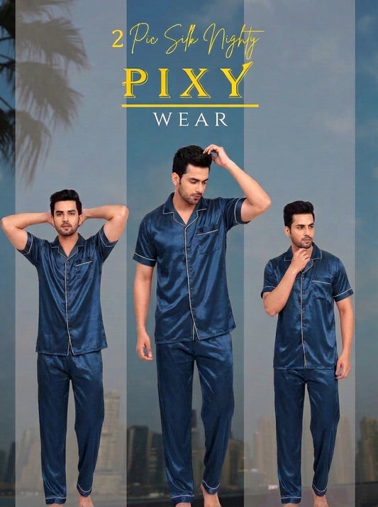 Mens 2 Piece Silk Night suite  – Button Down Pajama Set | 5 Colors Available