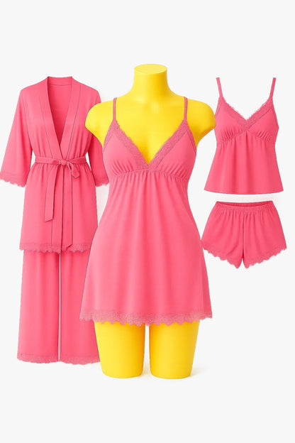 Luxury 5-Piece Satin Nightwear Set – Camisole, Shorts, Gown/Inner & Trouser  Collection With Different Colors