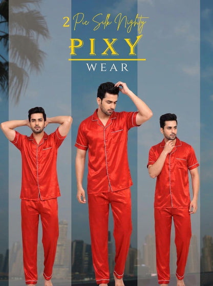 Mens 2 Piece Silk Night suite  – Button Down Pajama Set | 5 Colors Available