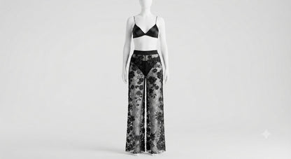 PIXY Delicate Lace Elegance: 3-Piece Net Trouser, Bra & Panty Set