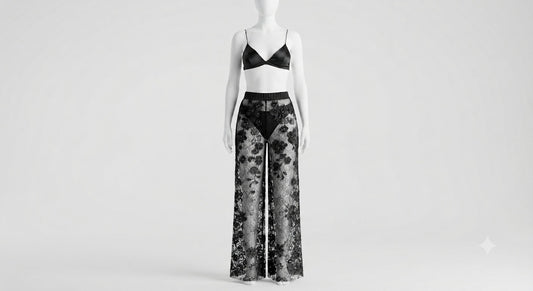 PIXY Delicate Lace Elegance: 3-Piece Net Trouser, Bra & Panty Set