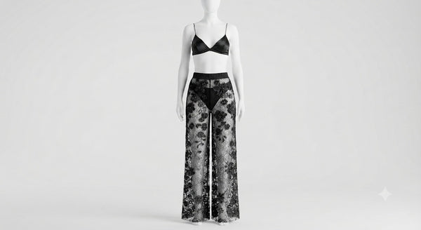 PIXY Delicate Lace Elegance: 3-Piece Net Trouser, Bra & Panty Set