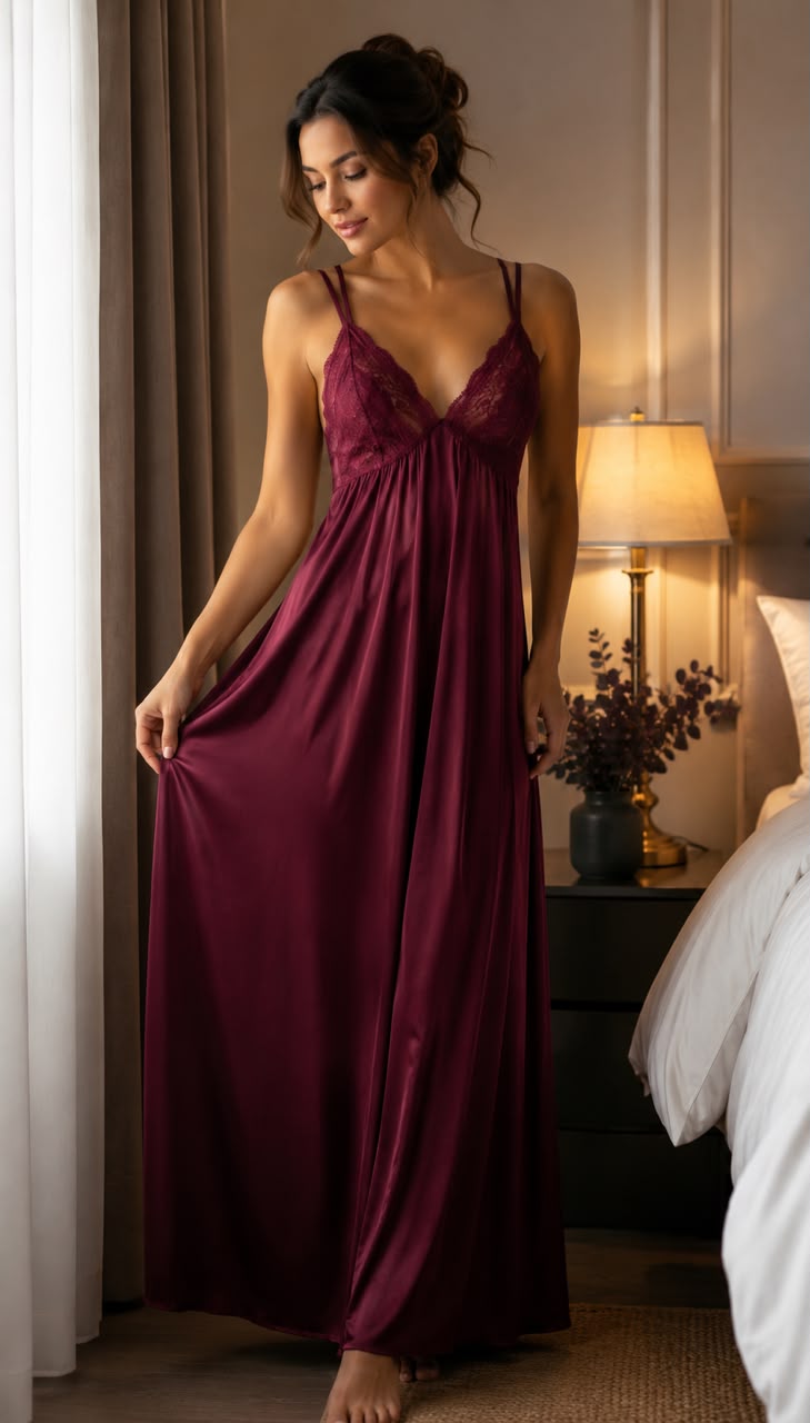 Pixy Elegant Lace Nighty for Women – Full Length Nightdress | Multiple Colors